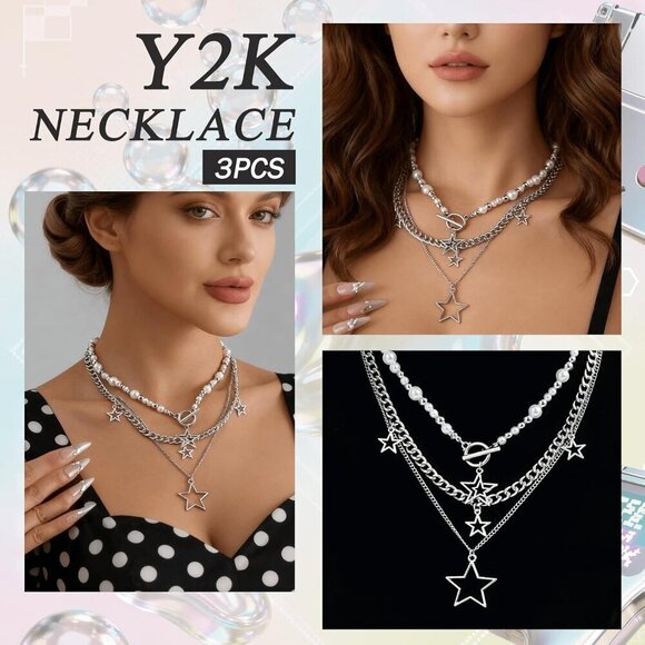 Y2K Accessories Set Silver Layered Jewelry Vintage Waist Chain Hair Clips for Wo main image 4